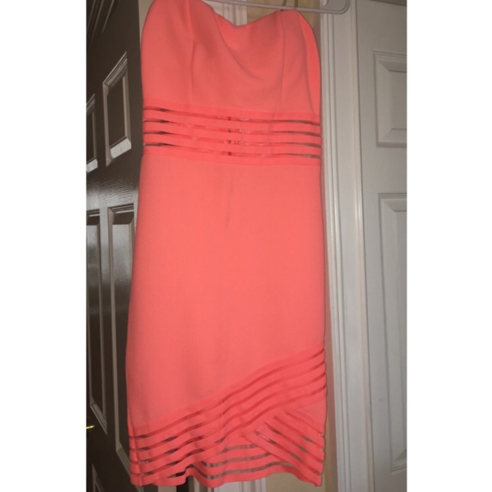 Bright peach mesh party dress